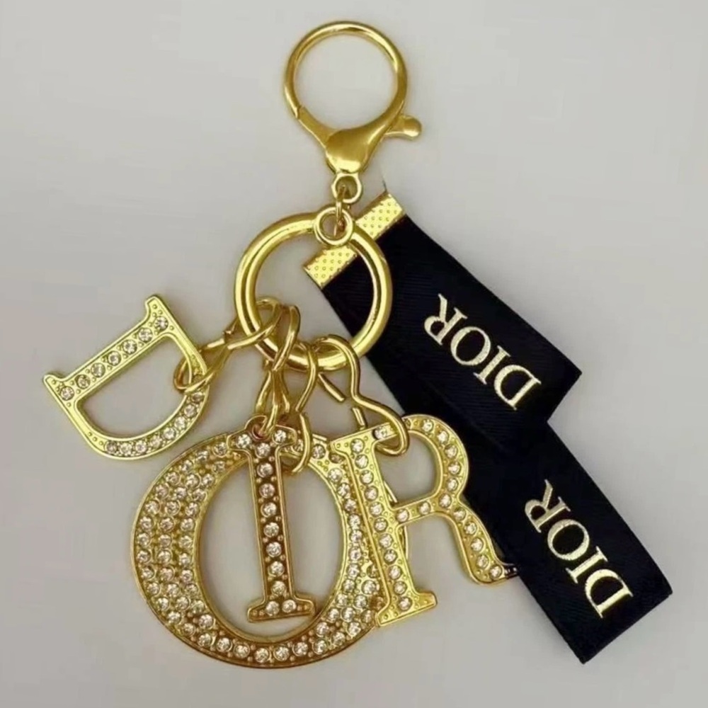 DIOR Gold and Crystal Key Holder Bag Charm New with Dior Box
